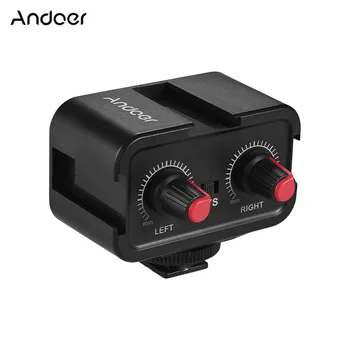 Andoer WS-VS Garso Maišytuvas Adapteris ir Šalto Batų Montavimo Hub 3.5 mm Stereo garsas Canon Nikon Sony DSLR kamera Kamera