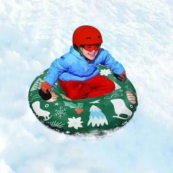 120cm Kalėdų Stiliaus Žiemos Pripučiami Slidinėjimo Ratas Su Rankena Tirštėti pašiltintos Pripučiami Sunkiųjų Sniego Rogės Vamzdis