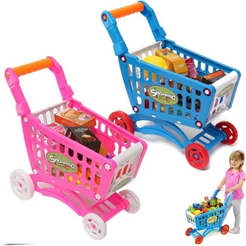 1Set Vaikai Modeliavimas prekybos centruose, Pirkinių Krepšelis Mini Vežimėlis Su Vaisių, Daržovių Rožinė