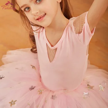 Vaikai Baleto Tutu Suknelė-Ballerina Šalies Blizgančiais Gėlių Kostiumas Mergaitėms Bodysuit Baleto Sijonas