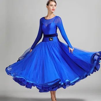 2018 Naujas šiuolaikinio šokio kostiumai royal blue moterų konkurencijos ilgomis rankovėmis sportinių šokių suknelė Valsas tango šokių suknelės