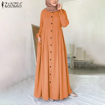2021 M. Rudenį Ilgomis Rankovėmis Mygtukų Žemyn Sundress Moterų Musulmonų Dubajus Abaja Turkija Suknelė, Hijab Islamas Drabužių Abayas Maxi Vestidos
