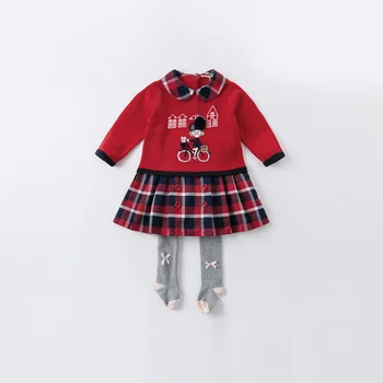 DB14925 dave bella rudenį baby girl ' s cute cartoon skara megztinis suknelė vaikų mados šalis suknelė vaikams kūdikiams lolita drabužiai