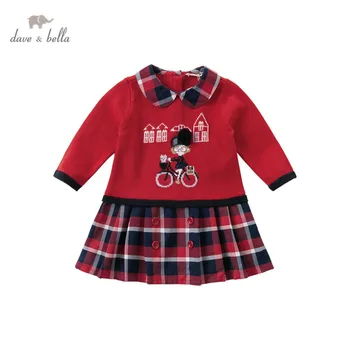 DB14925 dave bella rudenį baby girl ' s cute cartoon skara megztinis suknelė vaikų mados šalis suknelė vaikams kūdikiams lolita drabužiai