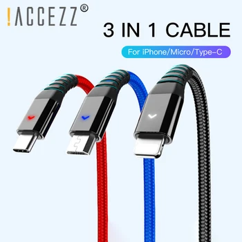 !ACCEZZ 3 in 1 USB Kabelis 2.4 Micro USB C Tipo Mobilųjį Telefoną 