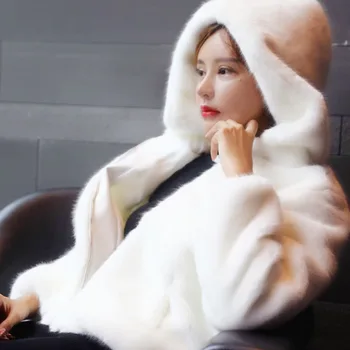 Korėjos Rex Triušio Mink-kaip Laisvi Pliušinis Gobtuvu Sutirštės Drabužiai Moterims, Švarkas ilgais Žiemos Dirbtiniais Storas Šiltas Kailio Gaubtas Kailis, Užtrauktukas