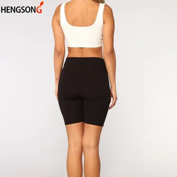Juodos Spalvos Šortai Bodycon Streetwear Moterų Plonas Fitneso Trumpos Kelnės Atsitiktinis Ponios Slim Kelnės Aukšto Juosmens Vasaros Apačioje Kelio Ilgis
