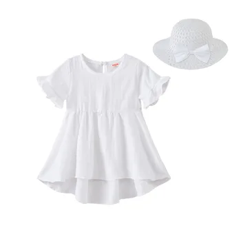 2020 Metų Vasaros Mergaitės Saldainiai Spalvos Suknelės Vaikams Netinkamų Vaikams Laisvalaikio Aprangą Baby Beach Suknelė Su Skrybėle