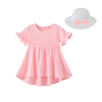 2020 Metų Vasaros Mergaitės Saldainiai Spalvos Suknelės Vaikams Netinkamų Vaikams Laisvalaikio Aprangą Baby Beach Suknelė Su Skrybėle