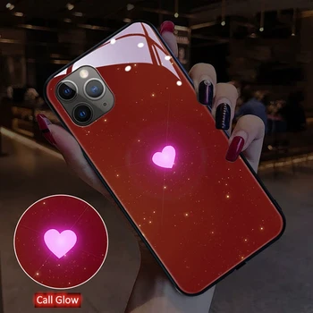 Meilė Širdies Mobiliojo Telefono dėklas Skirtas iPhone 12 11 Pro XS MAX SE 7 8 Plus LED XR 6 Rūšių Šviesos, Spalvų Kaita, atsparus smūgiams Stiklo Coque