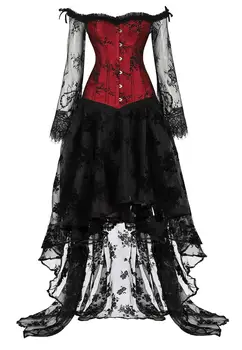 Sexy Nėrinių Korset Black, Gothic Suknelė Raudona Bustier Nustatyti Steampunk Korsetas Moterų Drabužiai Plius Dydis, Korsetas, Ilgas Rankovėmis Karšto Apatinis Trikotažas