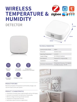 Tuya Smart ZigBee Bevielio Ryšio Valdymo Temperatūros Ir Drėgmės Jutiklis Wifi Smart Home Didelis Tikslumas T&H Jutiklis Suderinamas Alexa