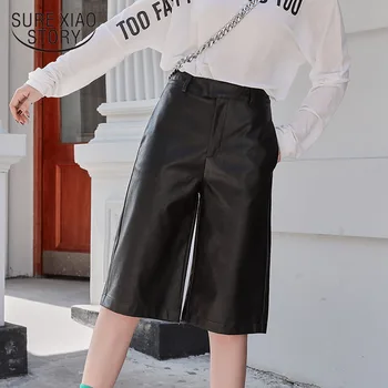 2021 m. Pavasario Plius Dydis Britų Stiliaus Rudens Žiemos Moterys PU Odos Trumpą, Aukšto Liemens Kelnių Mados Atsitiktinis darbo drabužių Streetwear