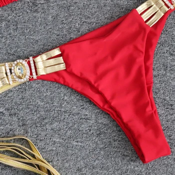 Nauja Seksuali Diamond Kutas Bikini 2019 Moterų Aukso Bandeau maudymosi kostiumėlį Moteris Apynasrio Maudymosi kostiumai Dviejų vienetų Bikini nustatyti, Maudymosi Kostiumą, plaukti