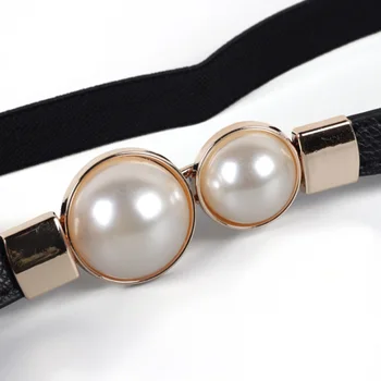 Pearl apvali sagtis juoda dirbtinė oda elastinga juostos Naujo stiliaus mados senovės perlų ponios suknelė kablys elegantiškas diržas