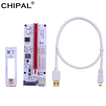 CHIPAL 10VNT 60CM VER008S NGFF M. 2 M Raktas į PCI-E 16X Riser Card PCI Express Extender su 6Pin SATA 4Pin už BTC IP ETH Kasyba