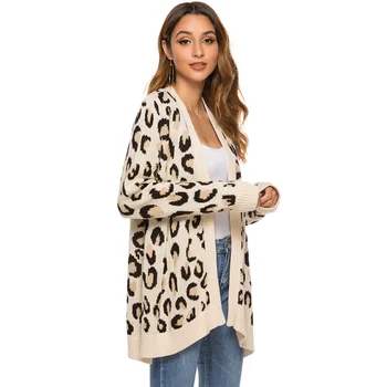 2019 m. rudens ir žiemos naujų korėjos versija, laisvas ilgas V-kaklo megztiniai megztinis moteriška leopard megztinis kailis