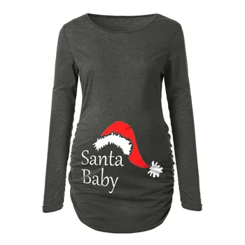 Motinystės Viršūnes Nėščioms Moterims 2019 Kalėdų Santa Baby Laišką Atspausdinta Tee Marškinėliai 2XL Tee Naujųjų Metų Dovanos Nėštumo Drabužiai