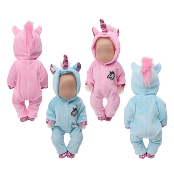 43 cm, kūdikių lėlės, drabužiai naujagimiams rožinis Vienaragis tiktų mėlyna Jumpsuits pižama žaislai tinka American 18 colių Mergaičių lėlės zf10