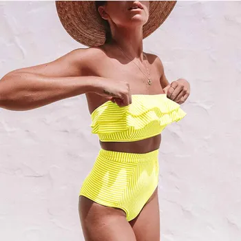 Seksualus Bikini 2020 Dviejų dalių Retro maudymosi kostiumėlį Juostele Brazilijos Pynimas maudymosi Kostiumėliai, Moterų Plius Dydis Aukšto Juosmens Push Up Maudymosi Kostiumas XL
