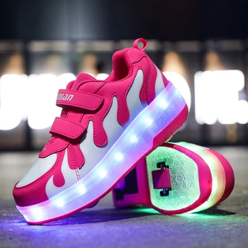 Dydis 28-42 Žėrintis LED Varantys Sportbačiai Vaikams Mergaitėms USB Įkrauti Ritinio Skate Batai su Šviesos Vaikų Berniukų Čiuožimo Batus