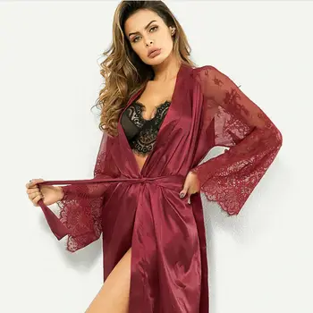 Aukštos Kokybės Drabužius Moterims Satino Viskozė Skraiste Sexy Ilgas apatinis Trikotažas Sleepwear Kimono Yukata Pižamą Diržų Imitavimo šilko suknelė
