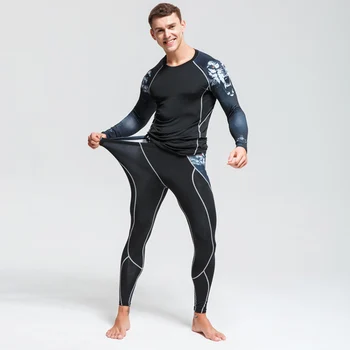 2019 sportinis kostiumas vyrams didelio dydžio 2 gabalas tracksuit rashgard male kit MMA suspaudimo drabužiai vyrams marškinėliai šilumos apatiniai
