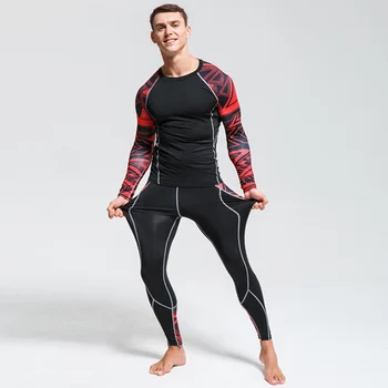 2019 sportinis kostiumas vyrams didelio dydžio 2 gabalas tracksuit rashgard male kit MMA suspaudimo drabužiai vyrams marškinėliai šilumos apatiniai