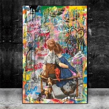 Banksy Meno Mano Vaikystės Besd Draugais Tapyba ant Sienos, Gatvės Menas, Grafiti, Plakatai, Drobė ir Spausdinimo Pop Art vidaus Apdaila
