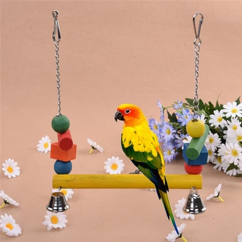 Naminių Paukščių Sūpynės Kramtyti Bite Žaislas Su Bell Paukštis Narve Priedai Spalvinga Kabo Medinis Stendas Lazdos Lentynos Naminių Paukščių Papūga