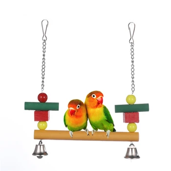 Naminių Paukščių Sūpynės Kramtyti Bite Žaislas Su Bell Paukštis Narve Priedai Spalvinga Kabo Medinis Stendas Lazdos Lentynos Naminių Paukščių Papūga