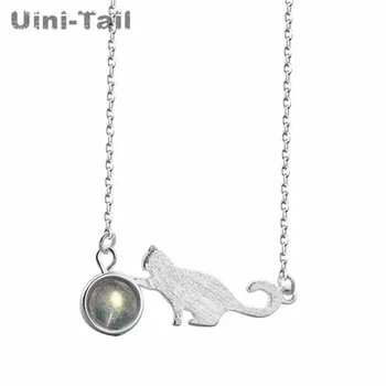 Uini-Uodega karšto naujas 925 sterlingas sidabro katė mėnulio akmuo karoliai korėjos paprastas studentas clavicle grandinės saldus mažai šviežių GN618