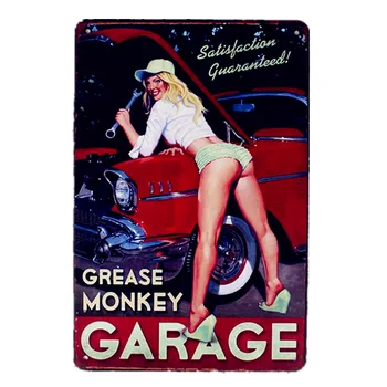 Grease Monkey Pin Up Girls Sienų Dekoras Pasitenkinimą Quaranteed Stulpai Vintage Retro Garažas Reklamos Metalo Ženklai YN167