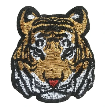 WUYUCONG 1 Set(1 Didelis + 1 Mažas) Aukso Tigras Blizgučiais Geležies Lopai Drabužiai, Striukė Blizgančiais Gyvūnų Appliques Siuvimo DIY
