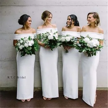 Elegantiškas Ilgas Paprastas Bridesmaid Dresses Nuo Peties Valtis Kaklo Tiesiai Stiliaus Pigūs Tarnaitė Garbės Suknelė 2019 Vestido De Festa