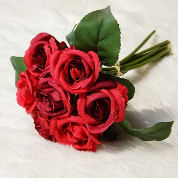 7 vienetų Mažų rožių puokštė vestuvių nuotakos aksesuarai patvirtinimo dekoratyvinės gėlės, dekoratyviniai vazonas dirbtiniai augalai