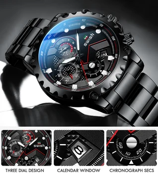 MOSIKAVIMAS Sporto Laikrodžiai Vyrų 2020 Black Laikrodis Mens Mados Šviesos Karinės Chronograph Kvarcas Laikrodžiai Vandeniui Relojes
