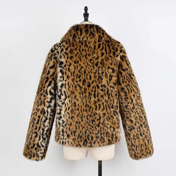 Moterų Šiltas, Minkštas Dirbtiniais Kailių Paltai, Leopardas spausdinimui Žiemos viršutinių drabužių siuvimas Prabangus Elegantiškas Paltas Atvartas Slim Fit Kailiniai Striukės, Paltai Mujer шуба