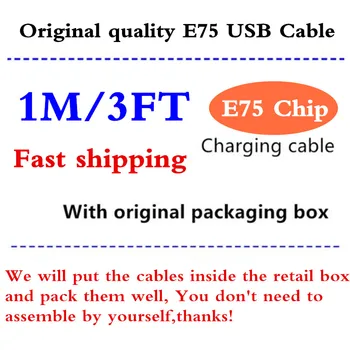100vnt 8ic 1M/3FT E75 chip USB duomenų kabelis, įkroviklis, laidas mobiliųjų telefonų 5 5S 6 6s 7 7plus 8 8pl X Krovimo kabelis su pakavimo