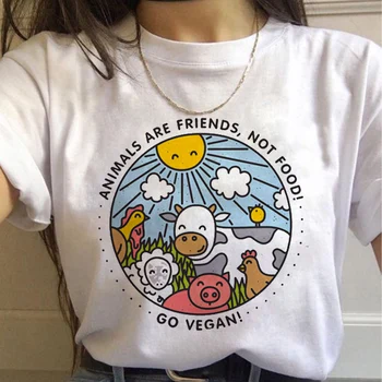 BONJEAN Veganų Juokingas Animacinių filmų Marškinėliai Moterims korėjos Stilius, Grafinis T-shirt Mielas Mažas Šviežių Marškinėlius Mergina Harajuku Ullzang Viršuje Tees