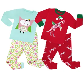 Naujausia Mergaičių naktiniai marškiniai, pižamos Komplektai Vaikams 2 vnt Visą Rankovės Pajama Berniukai Pižamos 1-8 Metų Kalėdų Pajama Berniukai Pijamas naktiniai drabužiai