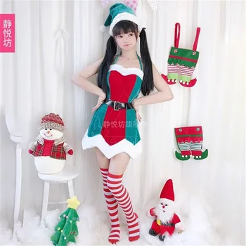 Sexy Santa Cosplay Kalėdos Apranga Išgalvotas Suknelė su Diržo Skrybėlę Etapo Rezultatus Drabužių Šalies Kalėdų Cosplay Kostiumai, Nr. Kojinės