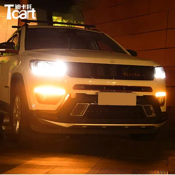 Tcart šviesos važiavimui Dieną Už Jeep Compass 2017 2018 2019 dinaminis geltona posūkio Signalo Lemputė LED DRL automobilio rūko žibintas