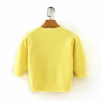 Pasėlių viršuje moterų cardigan megztinis korėjos megztiniai derliaus apkarpytos megztinis geltona susagstomi megztiniai trumpomis rankovėmis vasarą 2020 m.