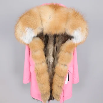 Maomaokong žiemos moteriškų drabužių Fox fur didelis kailių apykaklės Lydeka ilgai skyriuje Nuimamas storio meškėnas kailio pamušalas Parkas kailis