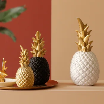 Naują 15 cm, 20cm 25cm Dervos Ananasų Ananas Miniatiūros Figūrėlės Kūrybos Aukso Juoda Balta Vaisių Modelis Amatų Namų Apdaila