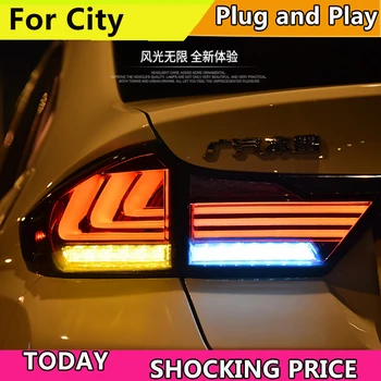 Automobilių Optikos Atveju, HONDA City Žibintai-2017 LED Uodegos Šviesos diodų (LED Galinis Žibintas DRL+Stabdžiu+Apsisukimas+signalinė LEMPUTĖ Priedai