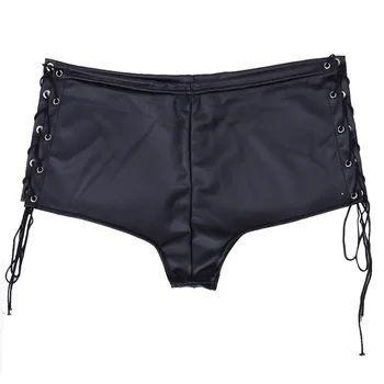 Moterų Lakinės Odos Nėrinių Pusėje Liesas Hotpants Clubwear Seksuali Šokių Rave Mini Šortai Berniukas Šortai
