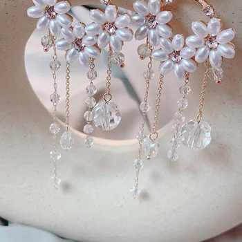 Naujas Mados Perlų Gėlių Auskarai Crystal Kutas Pakabukas Ponios Elegantiškas Vandens Lašas Kalnų Krištolas Auskarai Papuošalai Acc