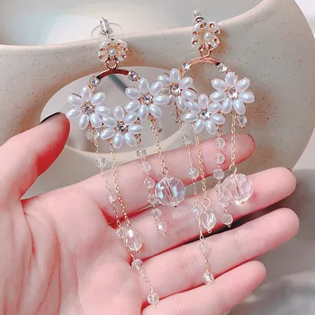 Naujas Mados Perlų Gėlių Auskarai Crystal Kutas Pakabukas Ponios Elegantiškas Vandens Lašas Kalnų Krištolas Auskarai Papuošalai Acc